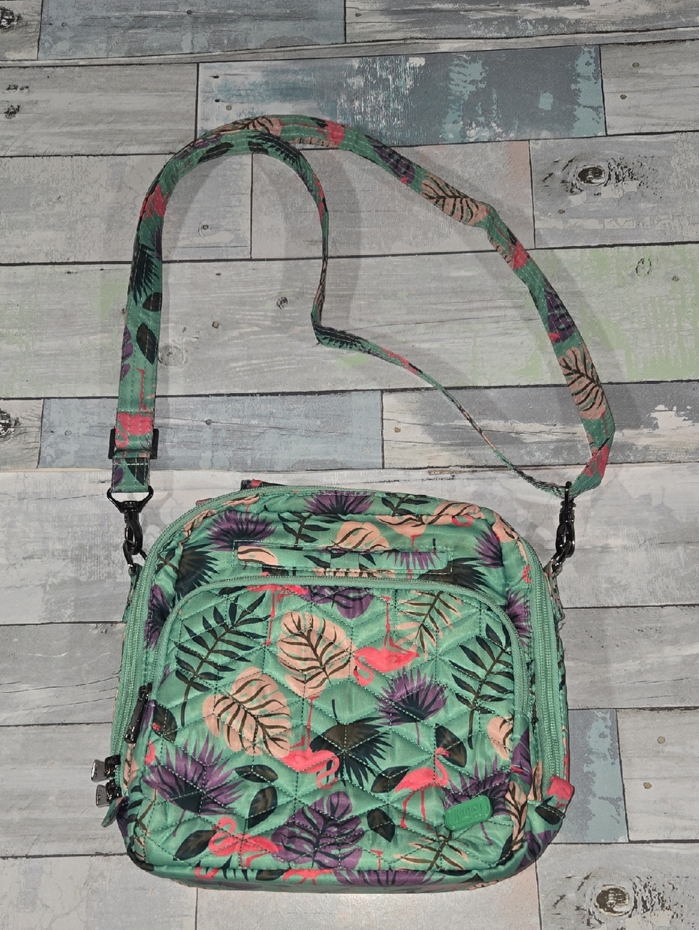 Women’s Lug Ranger Crossbody Bag in Mint Green with Tropical Flamingo Print